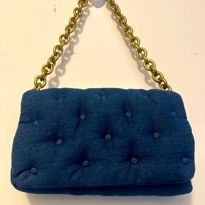 ZARA Denim Quilted Shoulder Bag Chunky Gold Chain